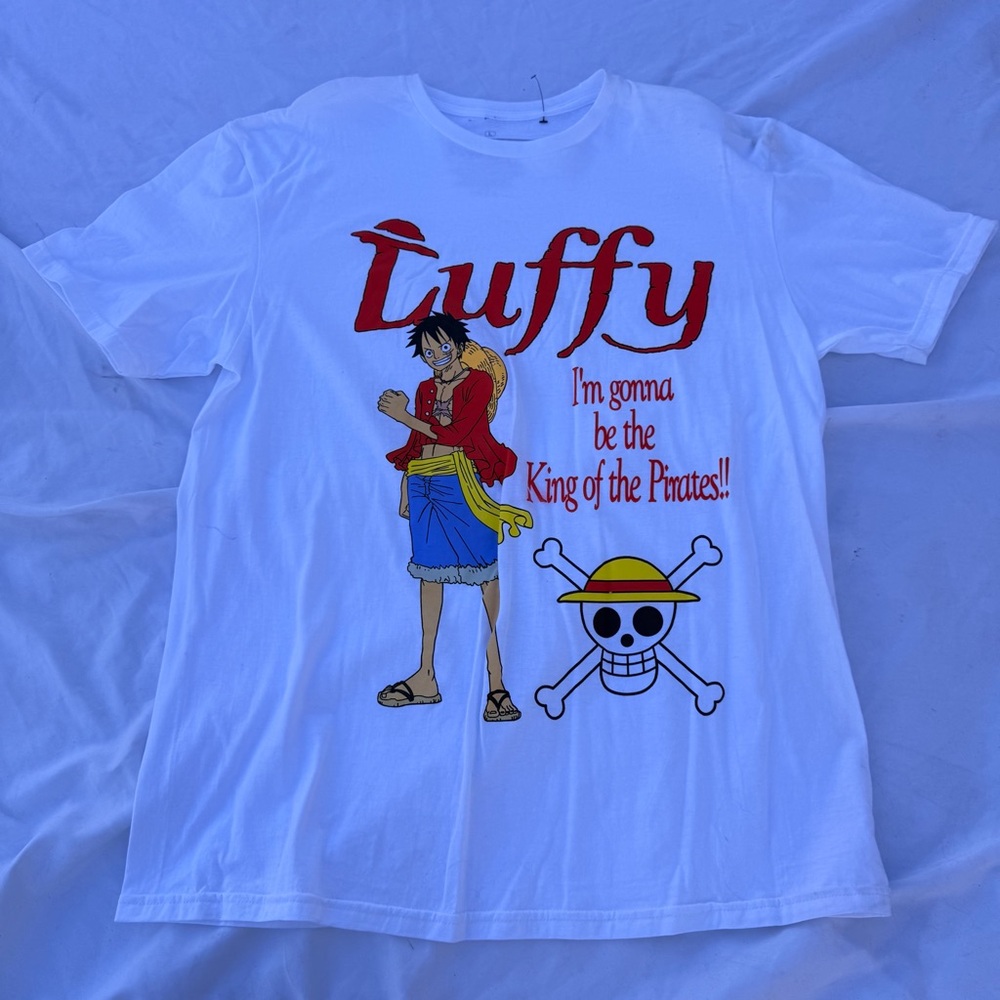 One Piece Luffy Graphic T-Shirt White Anime Tee Size L New